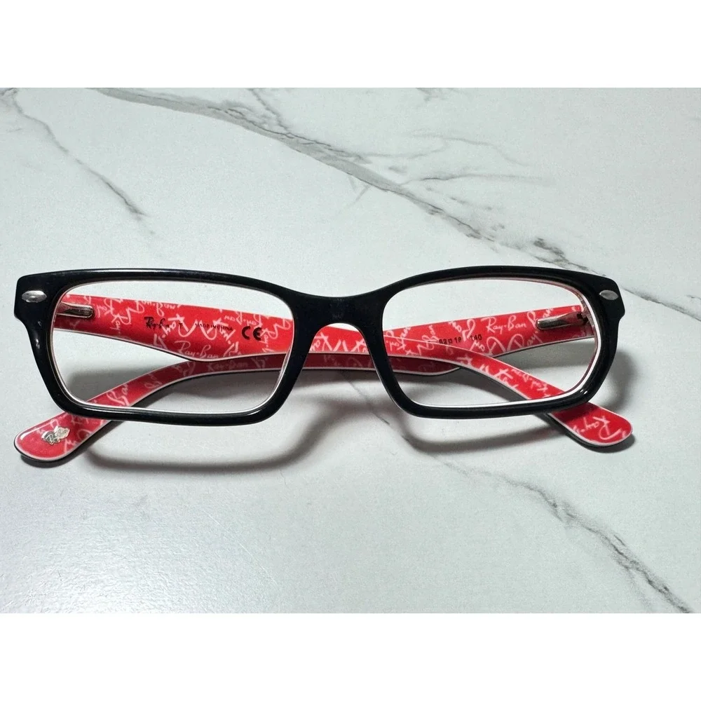 Ray-Ban RB 5206 2479 Black Red Logo Rectangular Eyeglasses Frame 52-18-140 AS IS